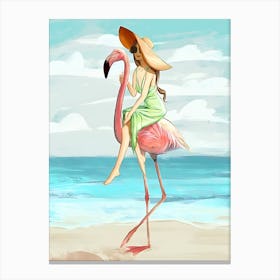 Girl Riding Flamingo Canvas Print