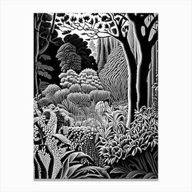 Bodnant Garden, 1, United Kingdom Linocut Black And White Vintage Canvas Print