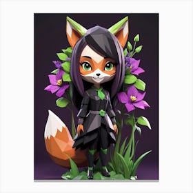 Low Poly Floral Fox Girl, Green (17) Canvas Print