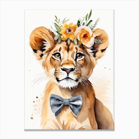 Baby Lion Sheep Flower Crown Bowties Woodland Animal Nursery Decor (15) Canvas Print