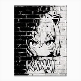 Kawaii Aesthetic Monochrome Nekomimi Anime Cat Girl Urban Graffiti Style 2 Canvas Print