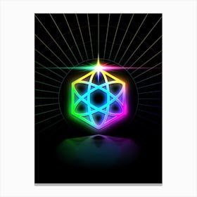 Neon Geometric Glyph in Candy Blue and Pink with Rainbow Sparkle on Black n.0412 Canvas Print