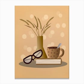 Coffee Book Glassesread Holiday Boho Style Canvas Print