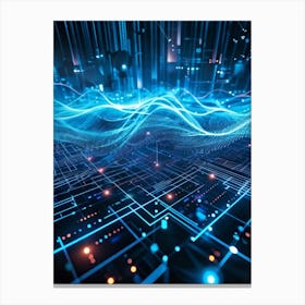 Abstract Cyber Security Theme With Geometric Dots And Lines Forming A Network Like Grid Blue And N 2 1 Canvas Print