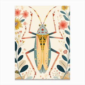 Colourful Insect Illustration Katydid 14 Canvas Print