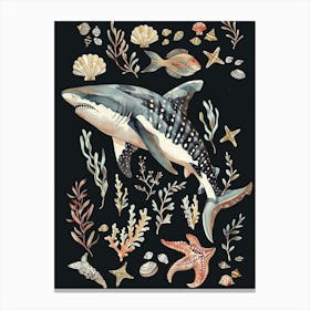 Angel Shark Seascape Black Background Illustration 3 Canvas Print