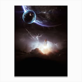 Takeoff Of The Rocket In The Lightning Canvas Print