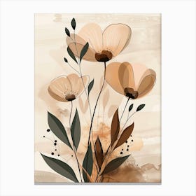 Flowers In Beige, Brown And White Tones, Using Simple Shapes In A Minimalist And Elegant 14 Canvas Print
