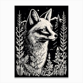 Fox In The Forest Linocut Illustration 23  Canvas Print