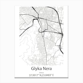 Glyka Nera,Greece Minimalist Map Canvas Print