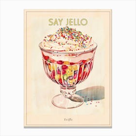 Retro Trifle With Rainbow Sprinkles Vintage Cookbook Inspired 4 Poster Canvas Print