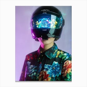 Futuristic Helmet Housing A Sturdy Face Light Emanating Gently From The Top Radiating Onto A Delic Canvas Print