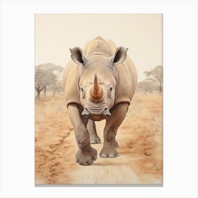 Rhino Walking On The Dusty Path Canvas Print