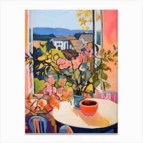 Still life Flower Table By The Window Canvas Print