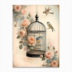 Birdcage With Roses Canvas Print