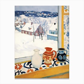 The Windowsill Of Troms   Norway Snow Inspired By Matisse 1 Canvas Print