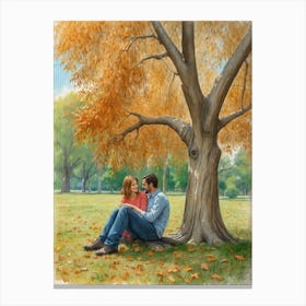 Couple Sitting Under A Tree Canvas Print