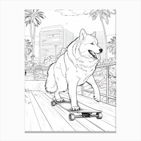 Alaskan Malamute Dog Skateboarding Line Art 2 Canvas Print