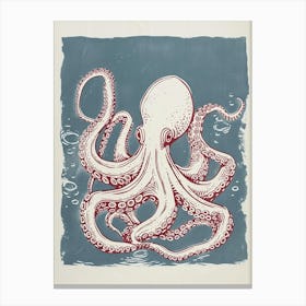 Chalk Blue Octopus Linocut Style Canvas Print