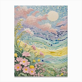 Mosaic Of Pastel Waves & Flowers Canvas Print