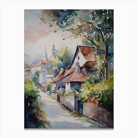 Watercolor Of A Village 1 Canvas Print