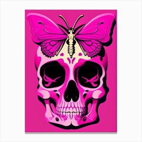 Skull With Butterfly Motifs 1 Pink Pop Art Canvas Print