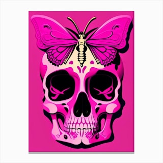 Skull With Butterfly Motifs 1 Pink Pop Art Canvas Print