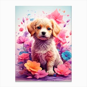 Puppy In Flowers Canvas Print