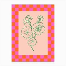 Modern Checkered Flower Poster Pink & Green 6 Canvas Print