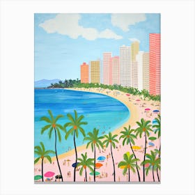 Waikiki Beach, Honolulu, Hawaii, Matisse And Rousseau Style 2 Canvas Print