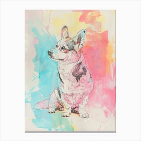 Corgi Dog Pastel Line Watercolour Illustration  3 Canvas Print