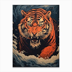 Tiger Art In Woodblock Printing Style 3 Canvas Print