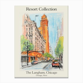 Poster Of The Langham, Chicago   Chicago, Illinois  Resort Collection Storybook Illustration 1 Canvas Print