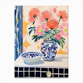 Bathroom Vanity Painting With A Peacock Flower Bouquet 1 Canvas Print