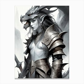 Dragonborn Black And White Painting (30) Canvas Print