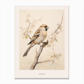 Vintage Bird Drawing Finch 1 Poster Canvas Print