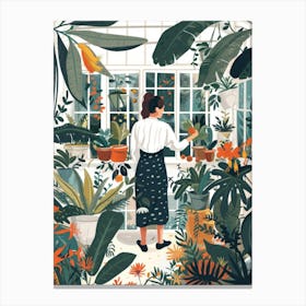 Illustration Of A Woman In A Greenhouse Canvas Print