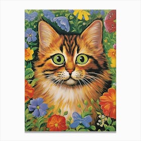 Louis Wain, Psychedelic Cat Collage Style With Flowers 1 Canvas Print