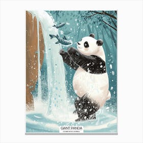 Giant Panda Catching Fish In A Waterfall Poster 1 Canvas Print