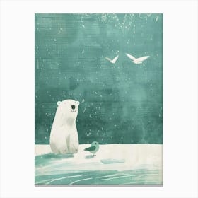 Polar Bear And Bird Canvas Print