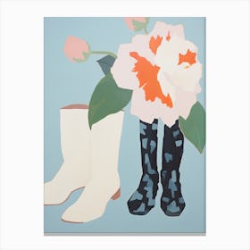 A Painting Of Cowboy Boots With White Flowers, Pop Art Style 16 Canvas Print