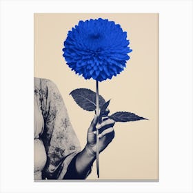 Woman With Globe Amaranth Blue Botanical Illustration Canvas Print