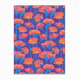 SUNSHINE-Y Abstract Floral Summer Bright Botanical in Fuchsia Pink Orange Blue on Purple Canvas Print