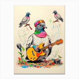 Pigeon With Guitar Canvas Print