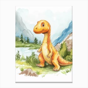Cute Cartoon Iguanodon Dinosaur 2 Canvas Print