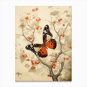 Butterflies In The Branches Japanese Style Painting 4 Canvas Print