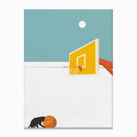 Minimal art cat with Basketball Hoop Canvas Print