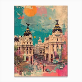 Madrid   Retro Collage Style 3 Canvas Print