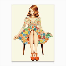 Lady In Vintage Crochet Dress Illustration Canvas Print