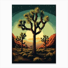  Retro Illustration Of A Joshua Trees At Night 4 Canvas Print